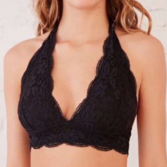 Out From Under Stretchy Lace Halter Bralette Boho Peasant Hipster Art Chic Bra - Picture 3 of 3